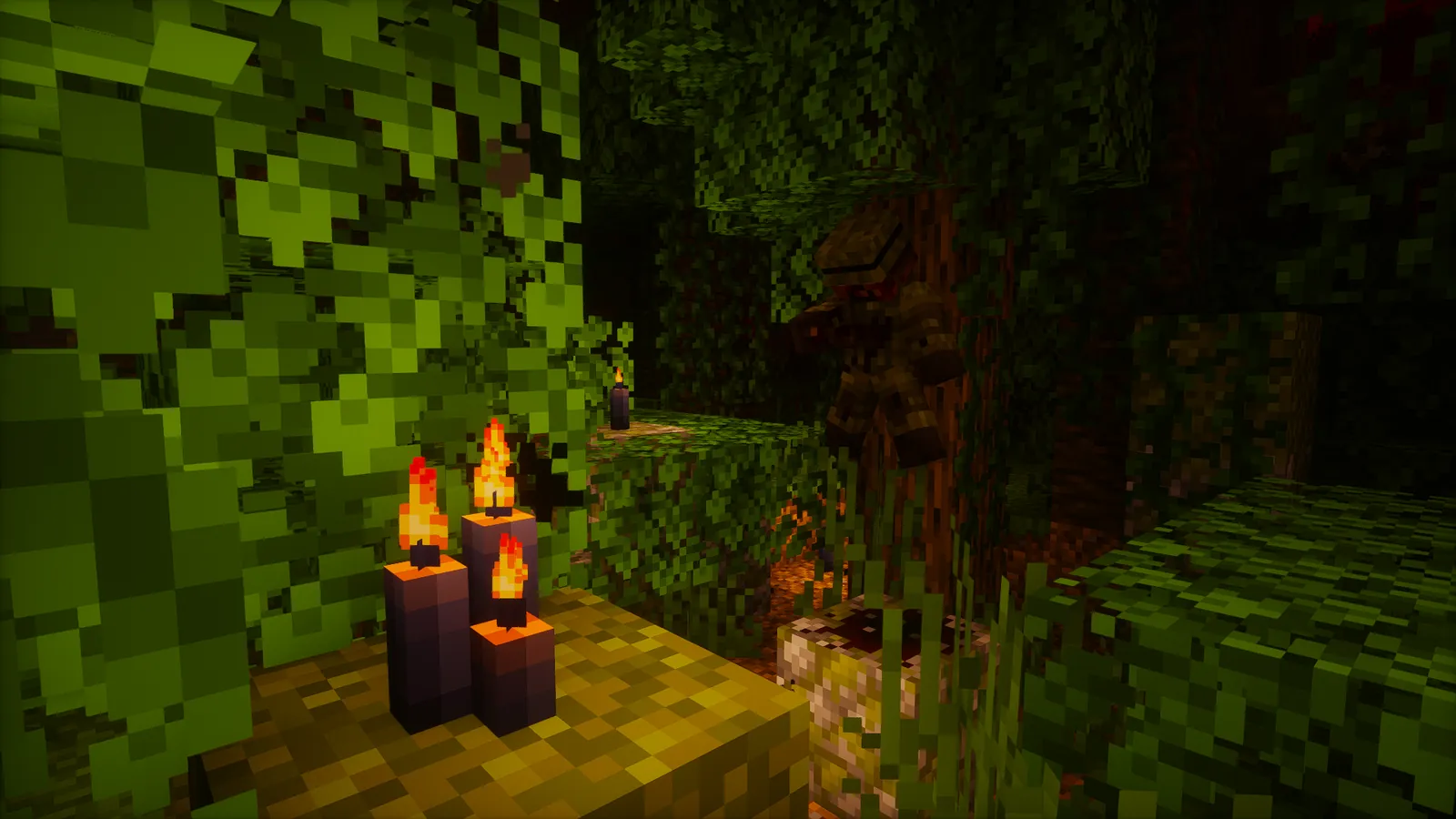 Velas acesas em floresta de Minecraft