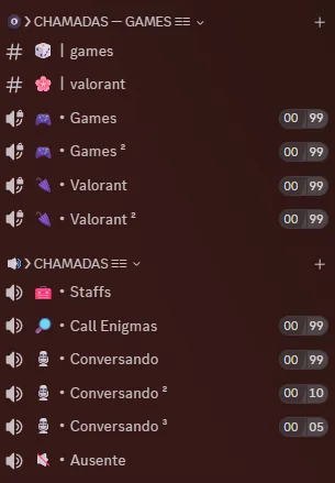 Canais de voz do servidor